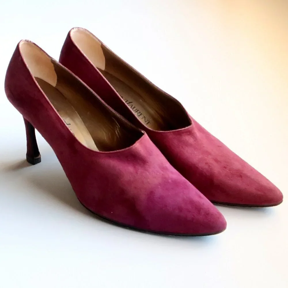Yves Saint Laurent Burgundy Suede Leather Pointy Toe Heels Pumps Formal Shoes - Picture 14 of 14